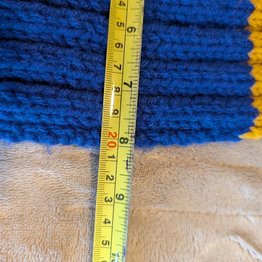 Hand Knit Ribbed Dr. Who Style Color Block Scarf With Fringe